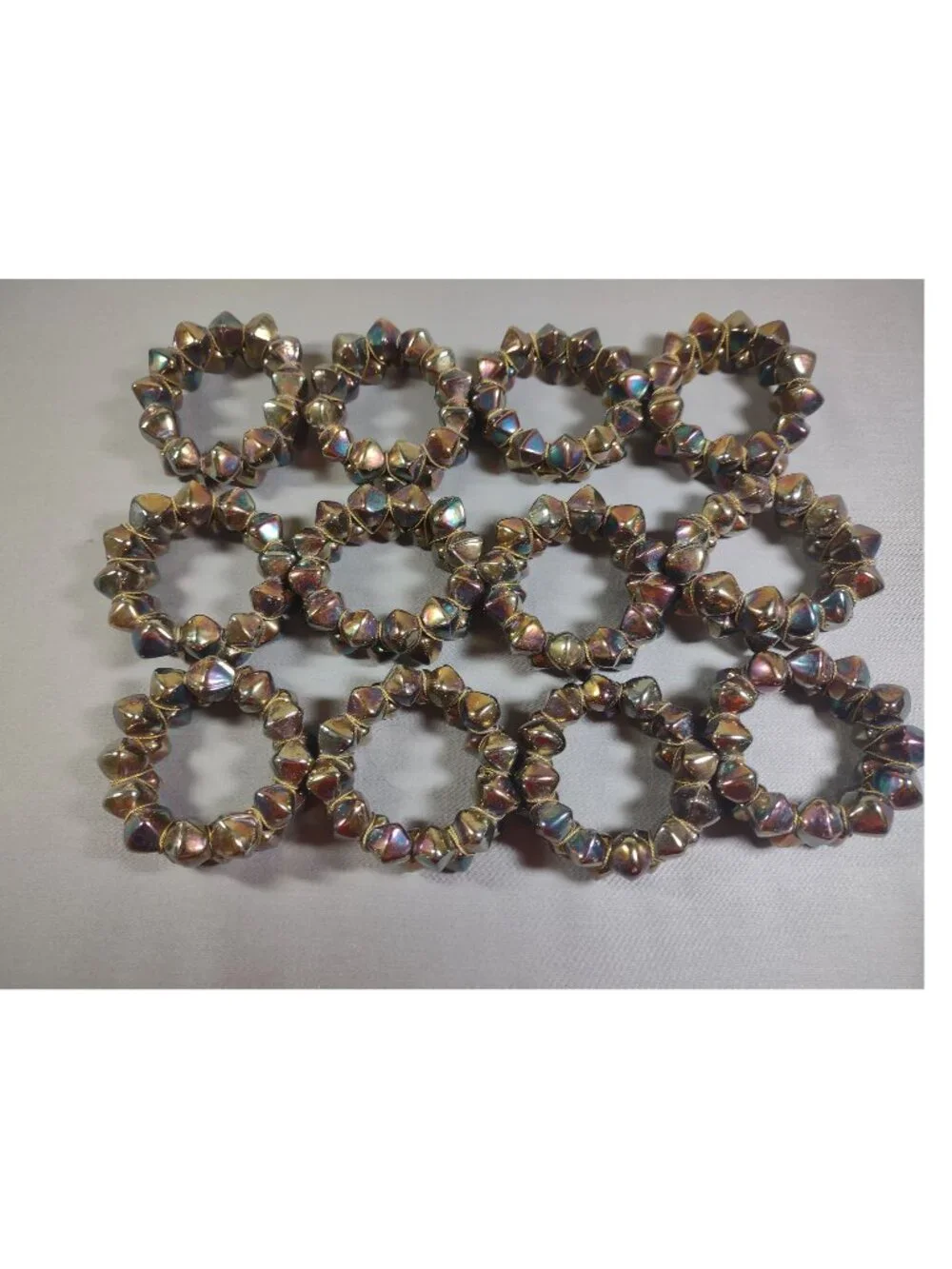 Vintage Rainbow Oil Slick Glass Bead Napkin Rings Set of 12